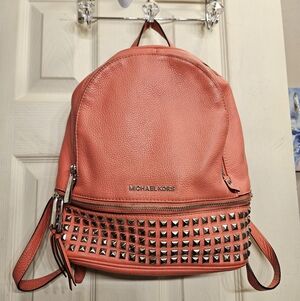 Michael kors rhea coral pink leather studded Backpack purse handbag